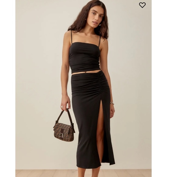 Reformation Dresses & Skirts - NEW Reformation Dunne Ruched Two Piece Knit Set Tank Midi Skirt Size Small